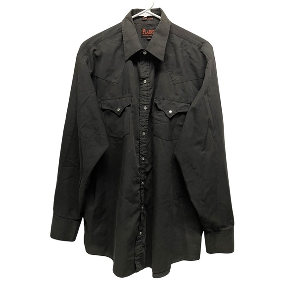Vintage 90s Plains Western Wear Black Pearl Snap Long Sleeve Button Down Shirt - Picture 1 of 5
